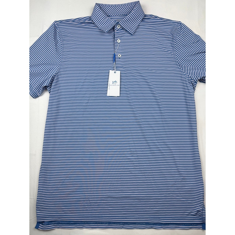Southern Tide Driver Polo Shirt Large Blue Striped brrr° Performance Golf NWT